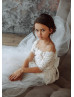 Ivory Lace Tulle Peplum Flower Girl Dress With Nude Lining Ivory Lace Tulle Peplum Flower Girl Dress With Nude Lining